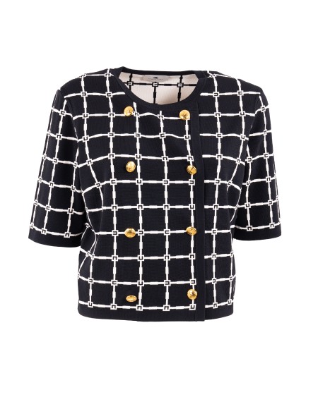 Shop ELISABETTA FRANCHI  Maglia: Elisabetta Franchi cardigan in jacquard logo con bottoni dorati.
Bottoni in metallo dorato con logo.
Maniche ¾.
Chiusura doppiopetto.
Vestibilità regolare.
Composizione: 65%Viscosa 35%Poliammide.
Made in Italy.. MK60B51E2-685